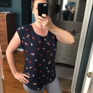 Daniel Rainn Avian Print Cap Sleeve Blouse Sz M